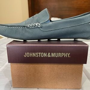 Johnston & Murphy perforated blue penny loafers